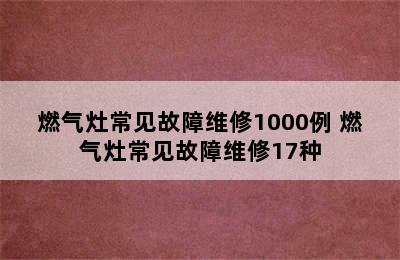 燃气灶常见故障维修1000例 燃气灶常见故障维修17种